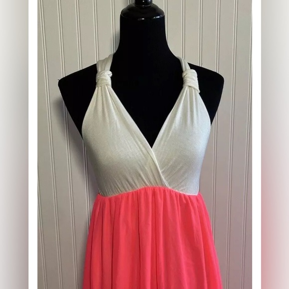 Pink Blush Long Maxi Dress Neon Pink Off White Womens Size Small - Picture 2 of 16